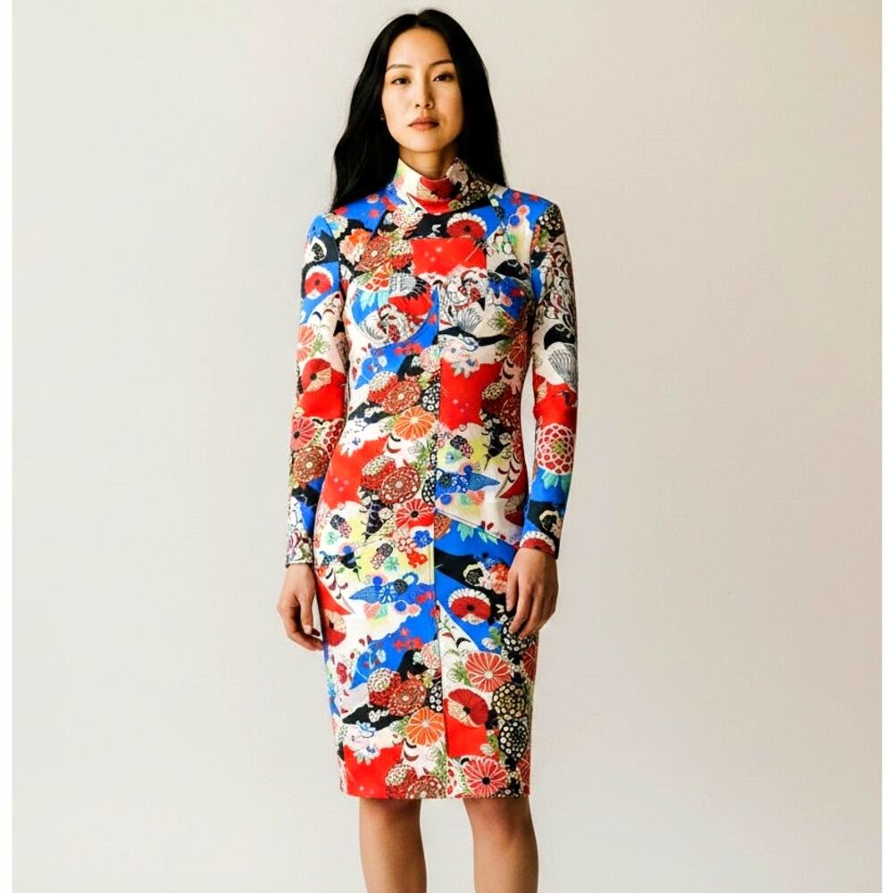 NUVULA NWT Nikita Atelier Floral Print Midi Dress Small Avant Garde Artwear